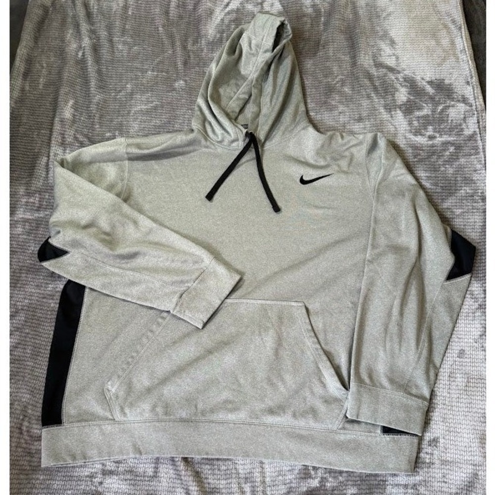 Nike Therma-FIT Hoodie Mens‎ XXL Gray Black Pullover Sweatshirt Training Gym